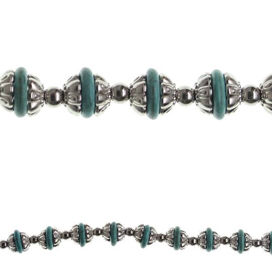 Turquoise Rondelle Bead Bracelet Turquoise and Silver Chain Bracelet Turquoise and Silver Wire Wrapped Bracelet